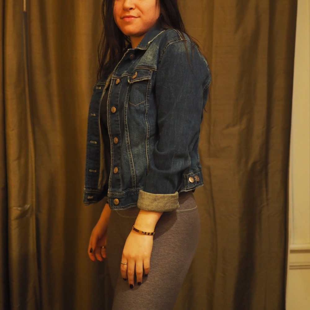 Dark-wash, GAP jean jacket.